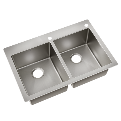 33" x 22" Stainless Steel 18 Gauge Double Bowl Dualmount Sink