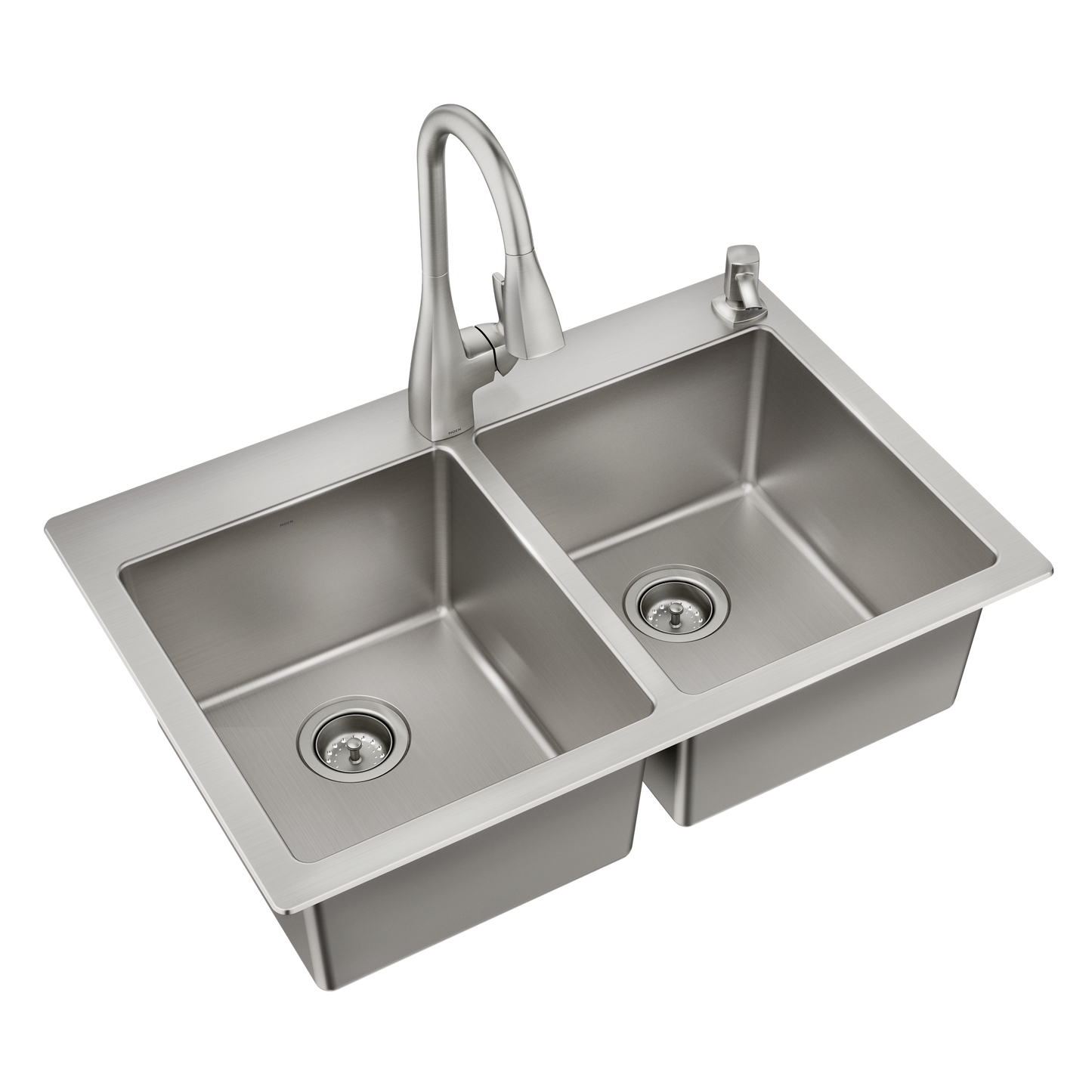 33" x 22" Stainless Steel 18 Gauge Double Bowl Dualmount Sink