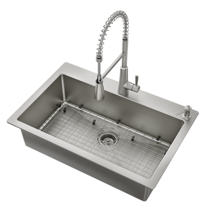 33" x 22" Stainless Steel 18 Gauge Single Bowl Dualmount Sink and Faucet Combination