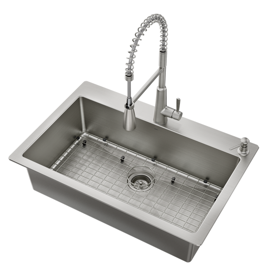 33" x 22" Stainless Steel 18 Gauge Single Bowl Dualmount Sink and Faucet Combination