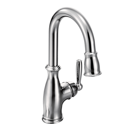 Brantford Chrome One-Handle High Arc Pulldown Bar Faucet