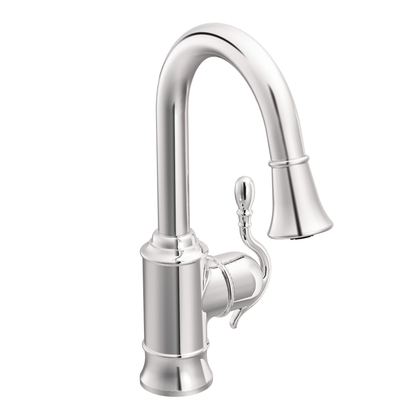 Woodmere Chrome one-handle high arc pulldown bar faucet