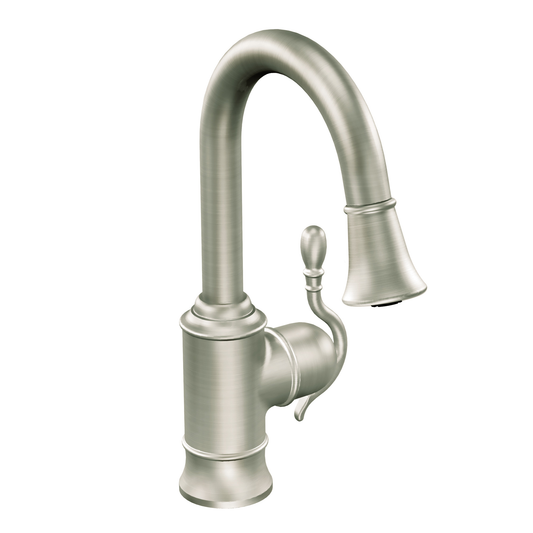 Woodmere Chrome one-handle high arc pulldown bar faucet