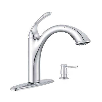 Kinzel Chrome one-handle low arc pullout kitchen faucet