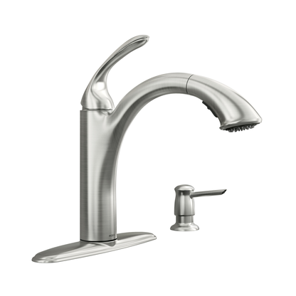 Kinzel Chrome one-handle low arc pullout kitchen faucet