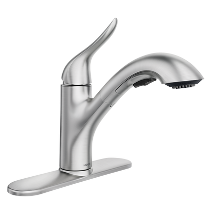 Koa Chrome one-handle low arc pullout kitchen faucet