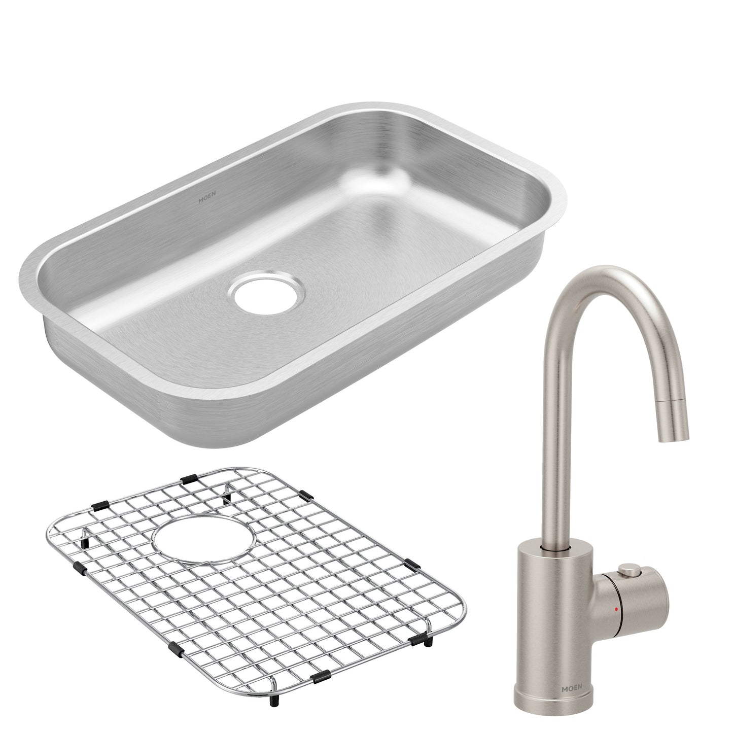 Kitchen Sink Bundle - Single Bowl Sink, Drain Grid, and Hot Water Dispenser