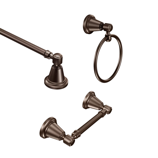 Bradshaw Oil Rubbed Bronze: 3 Pc Kit: Pivoting Paper Holder, Towel Bar & Towel Ring