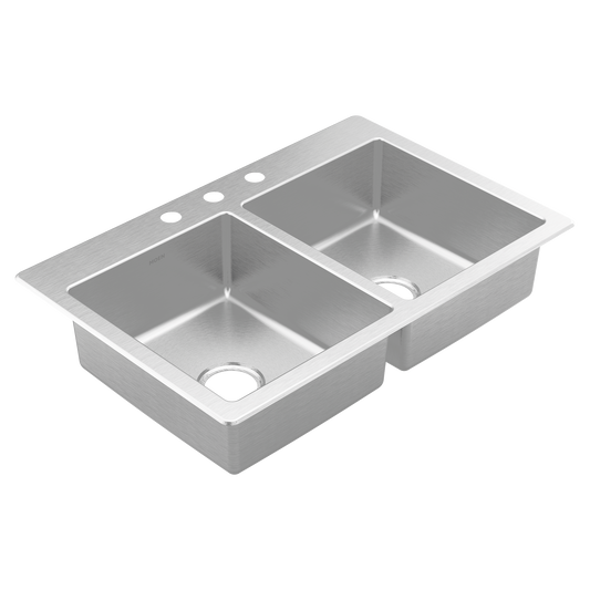 Prep 33" Stainless Steel  Drop-in Double Bowl Sink