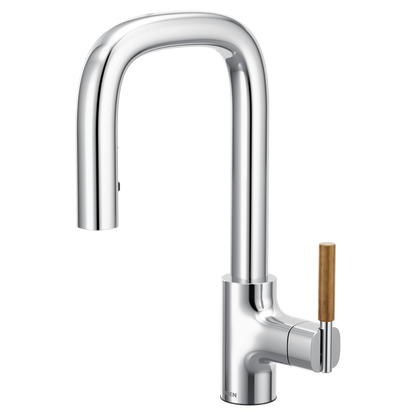 Tenon Chrome one-handle high arc pulldown bar faucet