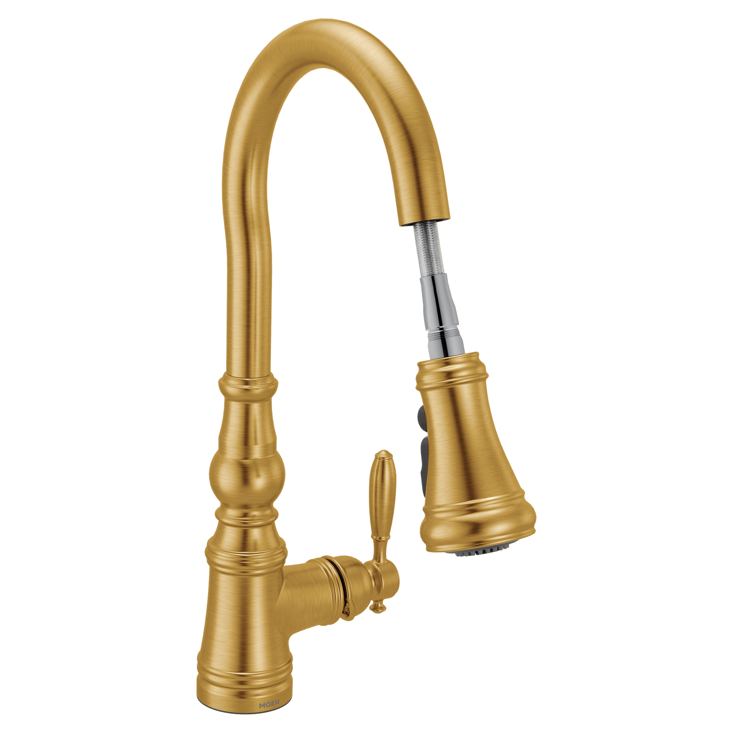 Weymouth Brushed gold one-handle high arc pulldown kitchen faucet