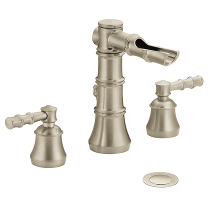 Bamboo Brushed nickel two-handle open waterway bathroom faucet