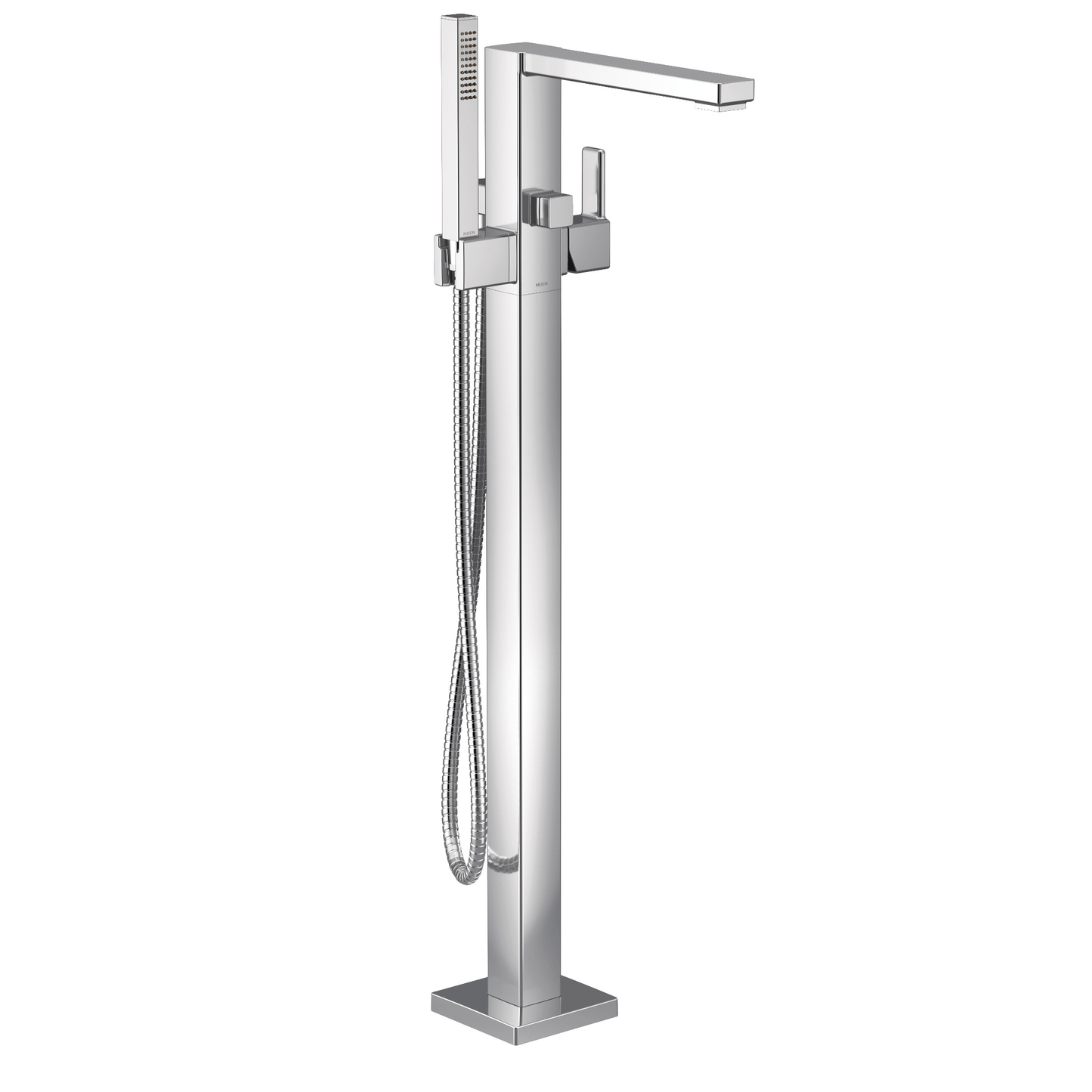 90 Degree Chrome one-handle tub filler includes hand shower