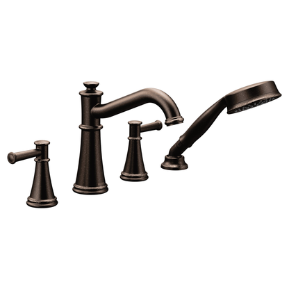 Belfield Matte black two-handle diverter roman tub faucet includes hand shower