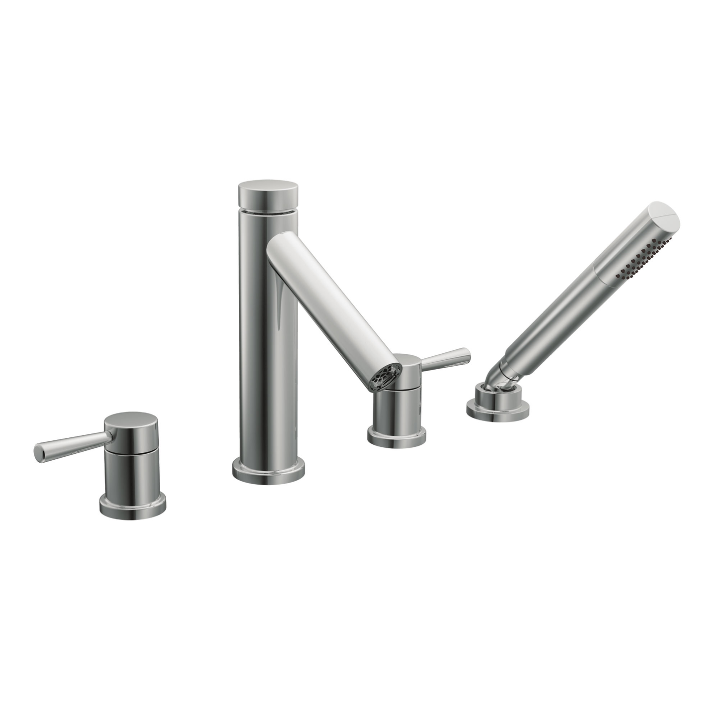 Level Chrome two-handle high arc roman tub faucet includes hand shower