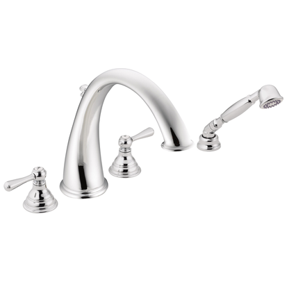 Kingsley Chrome Two-Handle High Arc Roman Tub Faucet including Handheld Shower