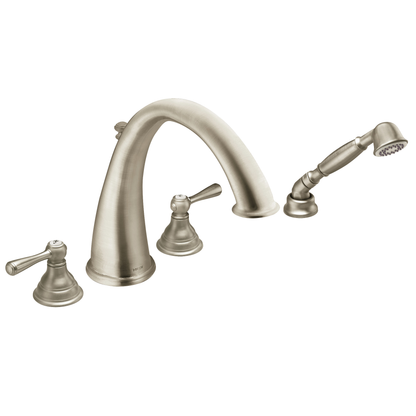 Kingsley Chrome Two-Handle High Arc Roman Tub Faucet including Handheld Shower