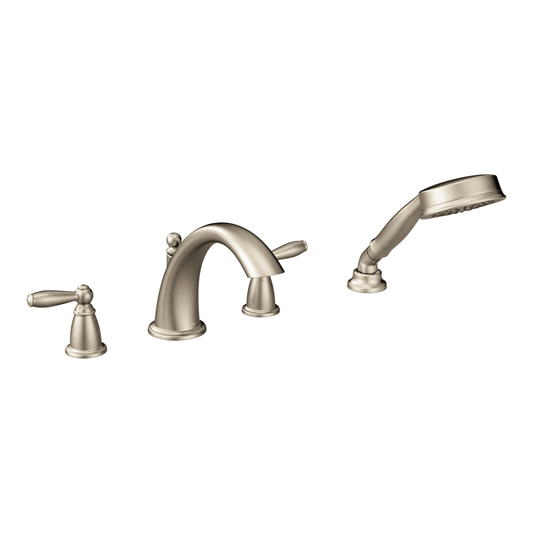 Brantford Chrome Two-Handle Low Arc Roman Tub Faucet including Handheld Shower