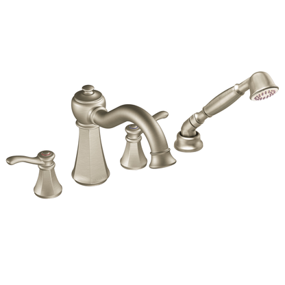 Vestige Chrome two-handle high arc roman tub faucet includes hand shower