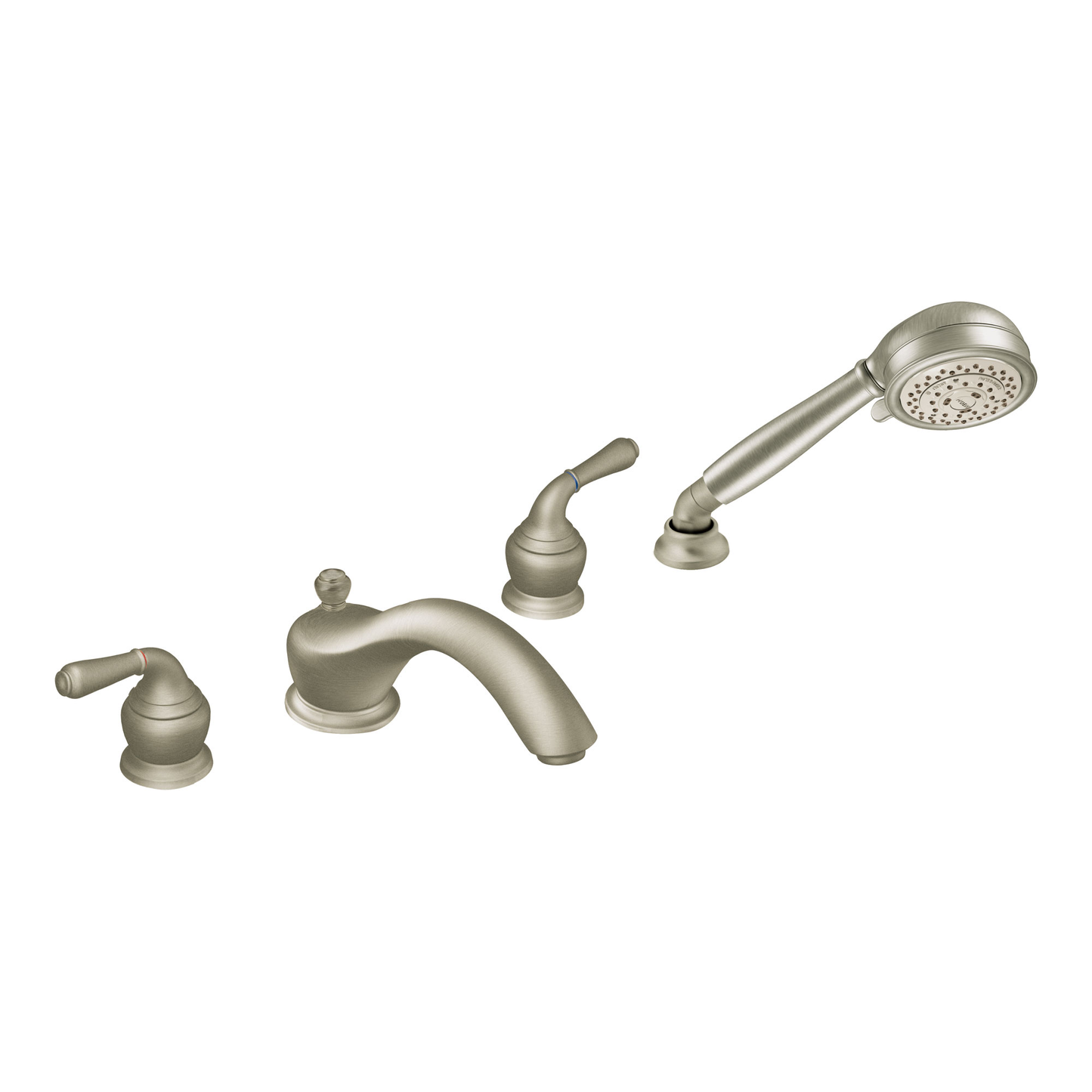 Monticello Chrome two-handle low arc roman tub faucet includes hand shower