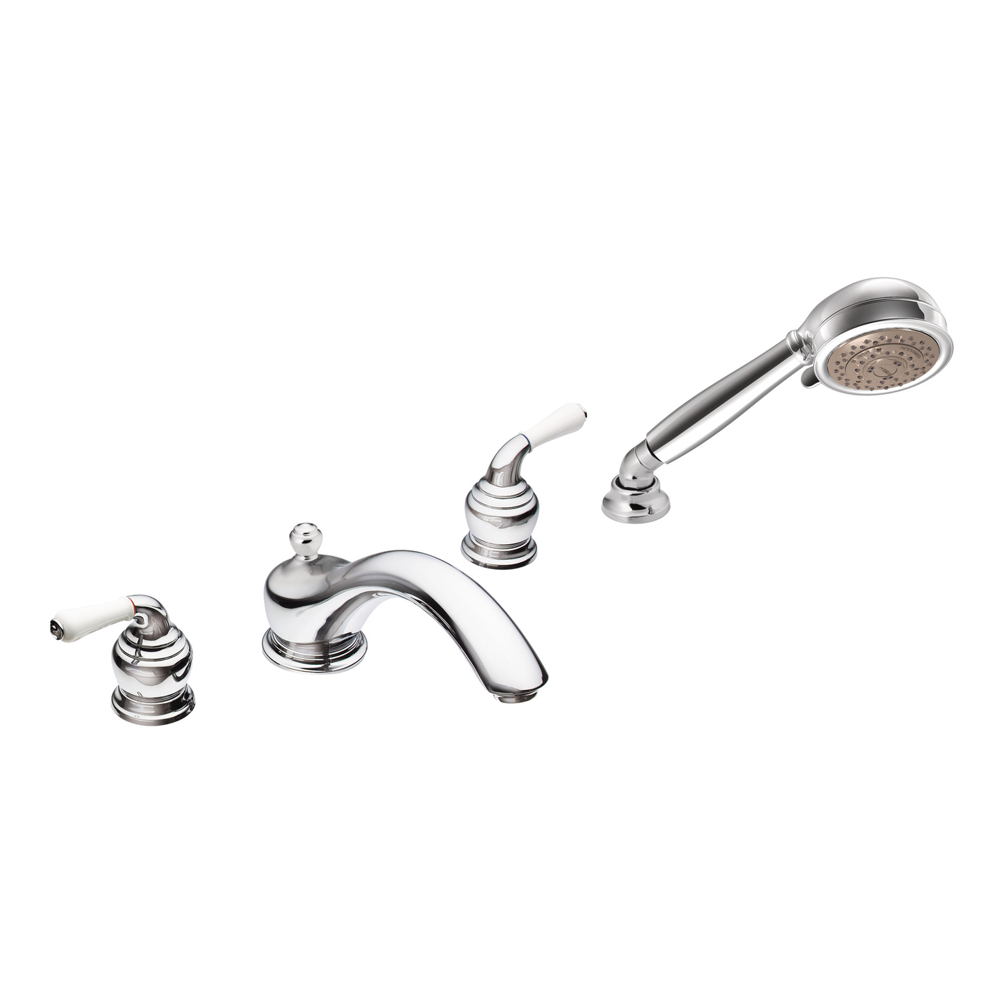 Monticello Chrome two-handle low arc roman tub faucet includes hand shower