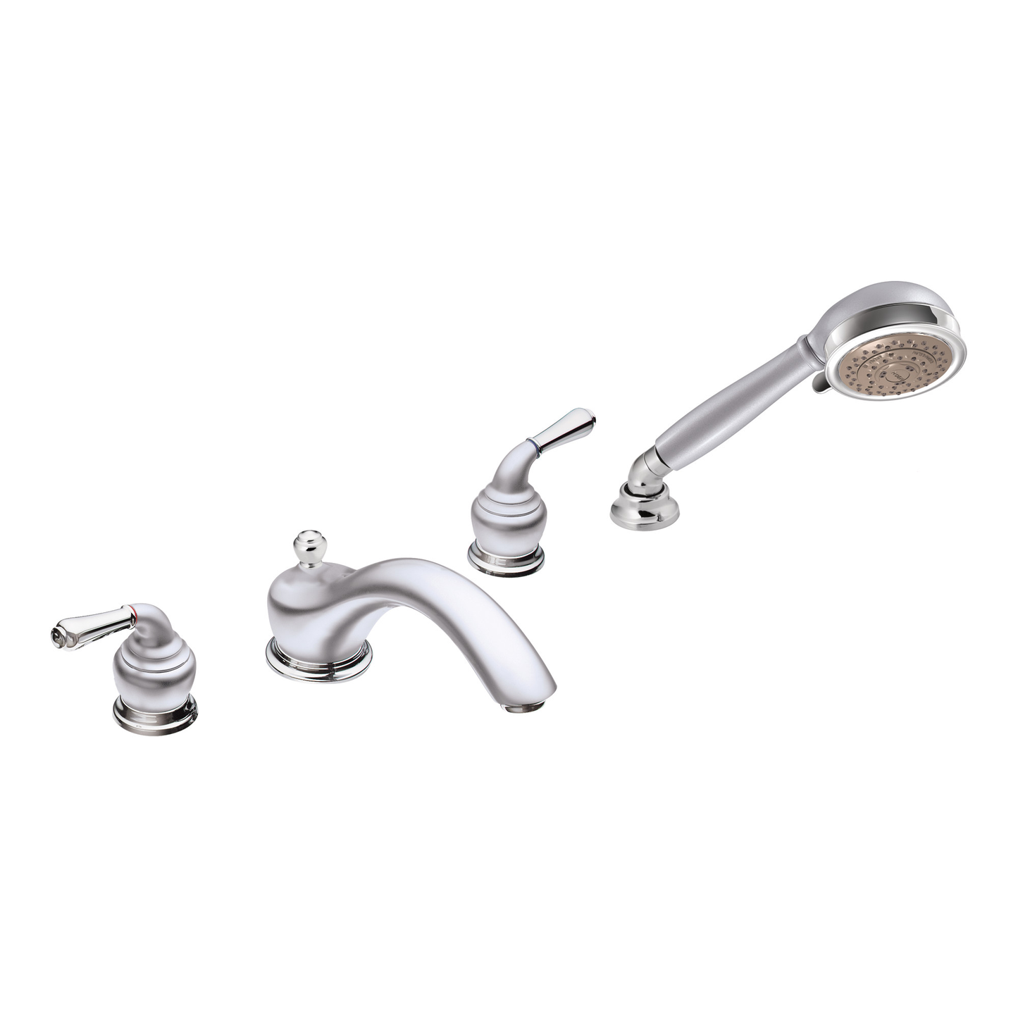 Monticello Chrome two-handle low arc roman tub faucet includes hand shower