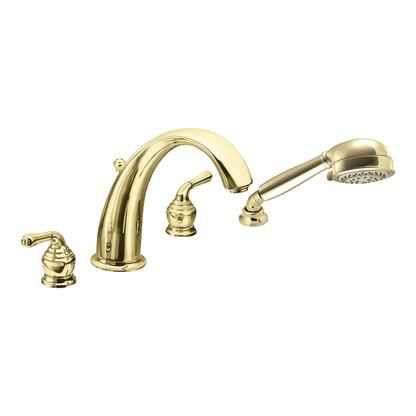 Monticello Chrome two-handle high arc roman tub faucet includes hand shower