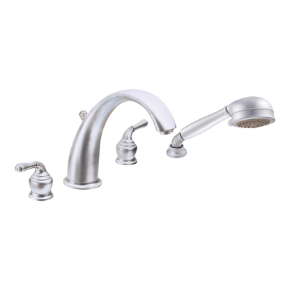 Monticello Chrome two-handle high arc roman tub faucet includes hand shower