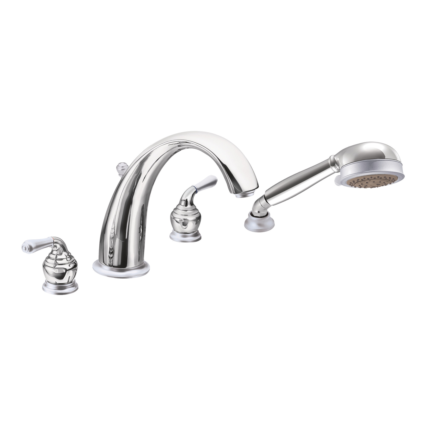 Monticello Chrome two-handle high arc roman tub faucet includes hand shower