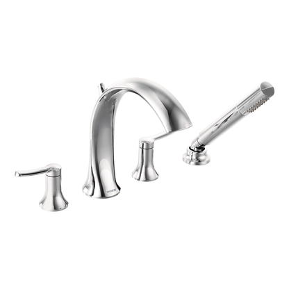 Fina Chrome two-handle high arc roman tub faucet includes hand shower