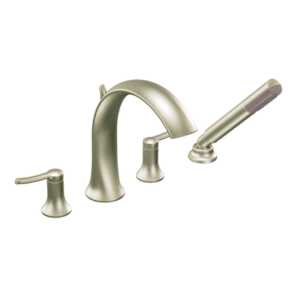 Fina Chrome two-handle high arc roman tub faucet includes hand shower