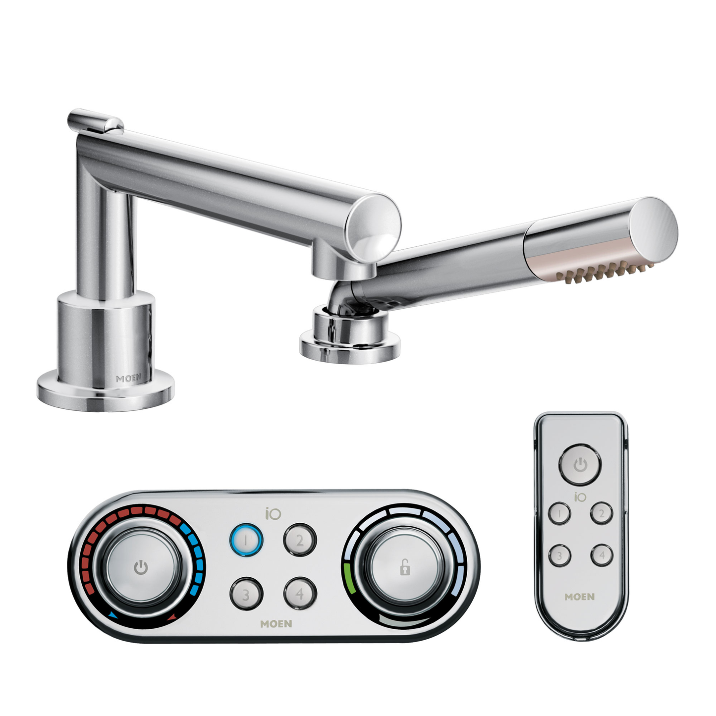 Arris Chrome Roman Tub Faucet including Handheld Shower IO Digital(R) Technology