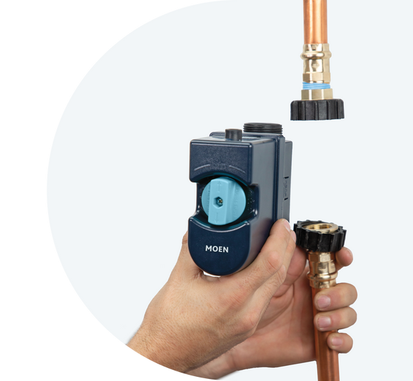 A demonstration of how the Flo Smart Water Monitor & Shutoff fits into your home's water piping.