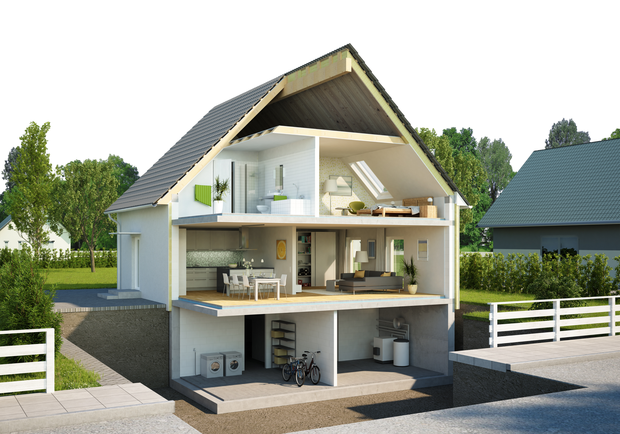 A house simulation showing the different ways the Flo Smart Water Monitor & Shutoff can help protect your home.